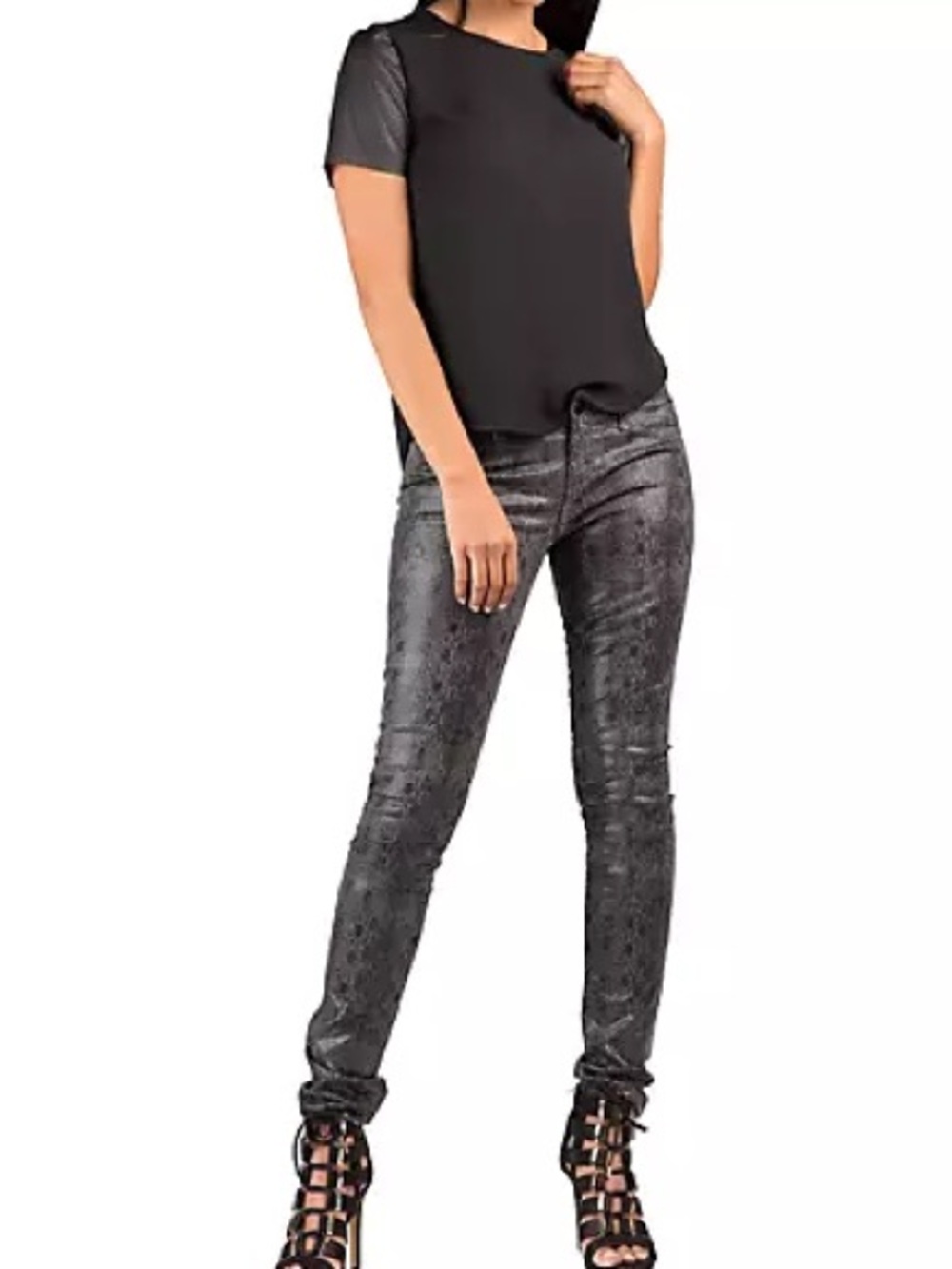 NWOT Rock & Republic Womans Berlin Black shiny stretch Pants Jeans sz 0